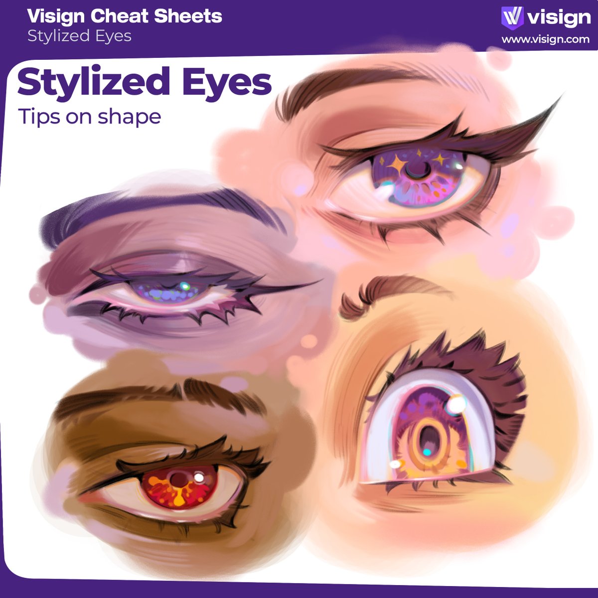 visignacademy's tweet image. Stylizing 👁? Push the shape, the iris, even the colors! Experiment and have fun – your imagination is the limit.
Want to learn more about Character Shape Design &amp;amp; Consistency? Check out this free PDF: visign.com/downloads/visi…
#visigncheatsheet #characterdesign #stylizeddesign…