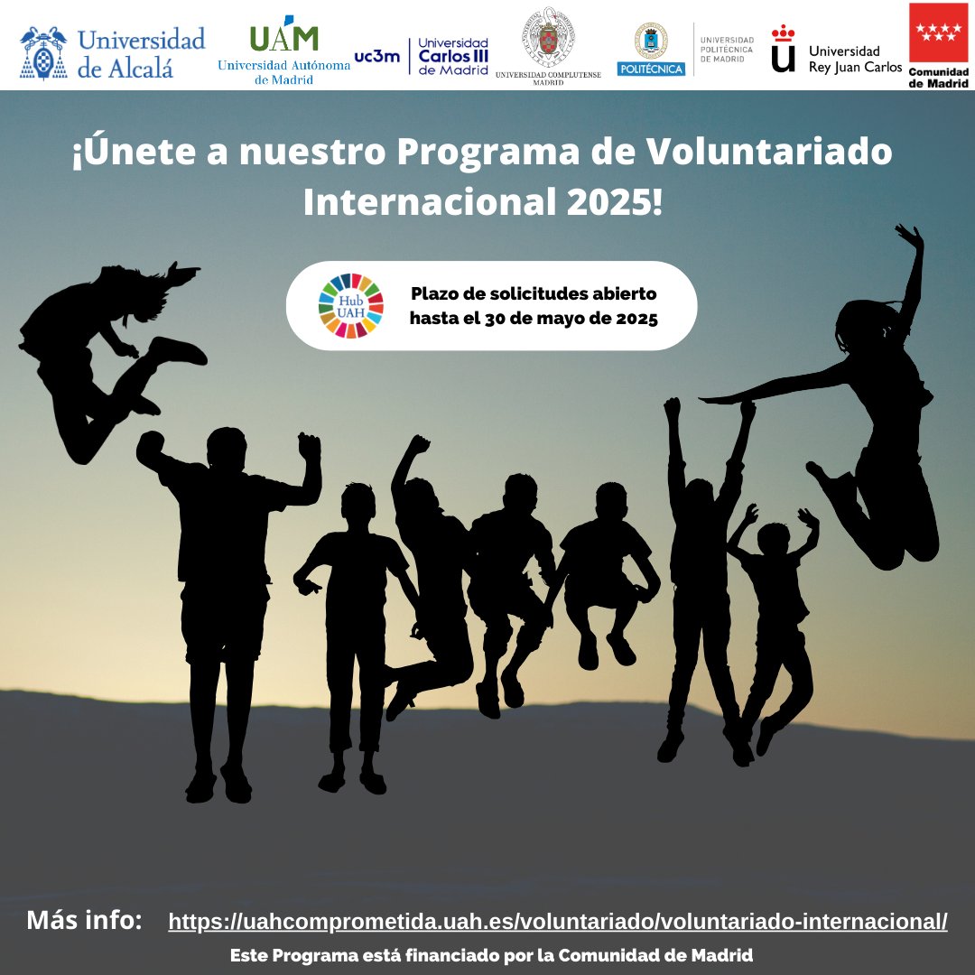 Universidad Alcalá (@uahes) on Twitter photo Aprende, viaja y diviértete mientras cambias el mundo con los proyectos de voluntariado internacional de la UAH financiados por <a href="/ComunidadMadrid/">Comunidad de Madrid</a>.
🇭🇳 Honduras: salud y educación
🇨🇴 Colombia: salud y comunicación
🇪🇨 Ecuador: gestión socioambiental del agua
ow.ly/tMeo50VYJJZ Aprende, viaja y diviértete mientras cambias el mundo con los proyectos de voluntariado internacional de la UAH financiados por <a href="/ComunidadMadrid/">Comunidad de Madrid</a>.
🇭🇳 Honduras: salud y educación
🇨🇴 Colombia: salud y comunicación
🇪🇨 Ecuador: gestión socioambiental del agua
ow.ly/tMeo50VYJJZ