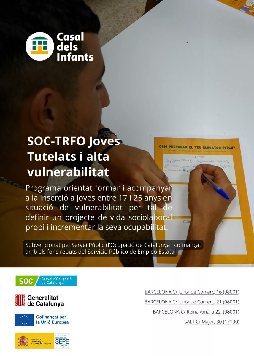 Casal dels Infants de Salt (@cinfants_salt) on Twitter photo Participem en ‘SOC-TRFO Joves Tutelats i alta vulnerabilitat’ a <a href="/cinfants_salt/">Casal dels Infants de Salt</a> i <a href="/cinfants_raval/">Casal dels Infants barri Raval</a>, un projecte de contractació de joves tutelats o extutelats de <a href="/ocupaciocat/">Ocupació</a>, que té com a objectiu el procés d’emancipació i inserció laboral d'aquests joves👉 casaldelsinfants.org/actualitat/soc… Participem en ‘SOC-TRFO Joves Tutelats i alta vulnerabilitat’ a <a href="/cinfants_salt/">Casal dels Infants de Salt</a> i <a href="/cinfants_raval/">Casal dels Infants barri Raval</a>, un projecte de contractació de joves tutelats o extutelats de <a href="/ocupaciocat/">Ocupació</a>, que té com a objectiu el procés d’emancipació i inserció laboral d'aquests joves👉 casaldelsinfants.org/actualitat/soc…