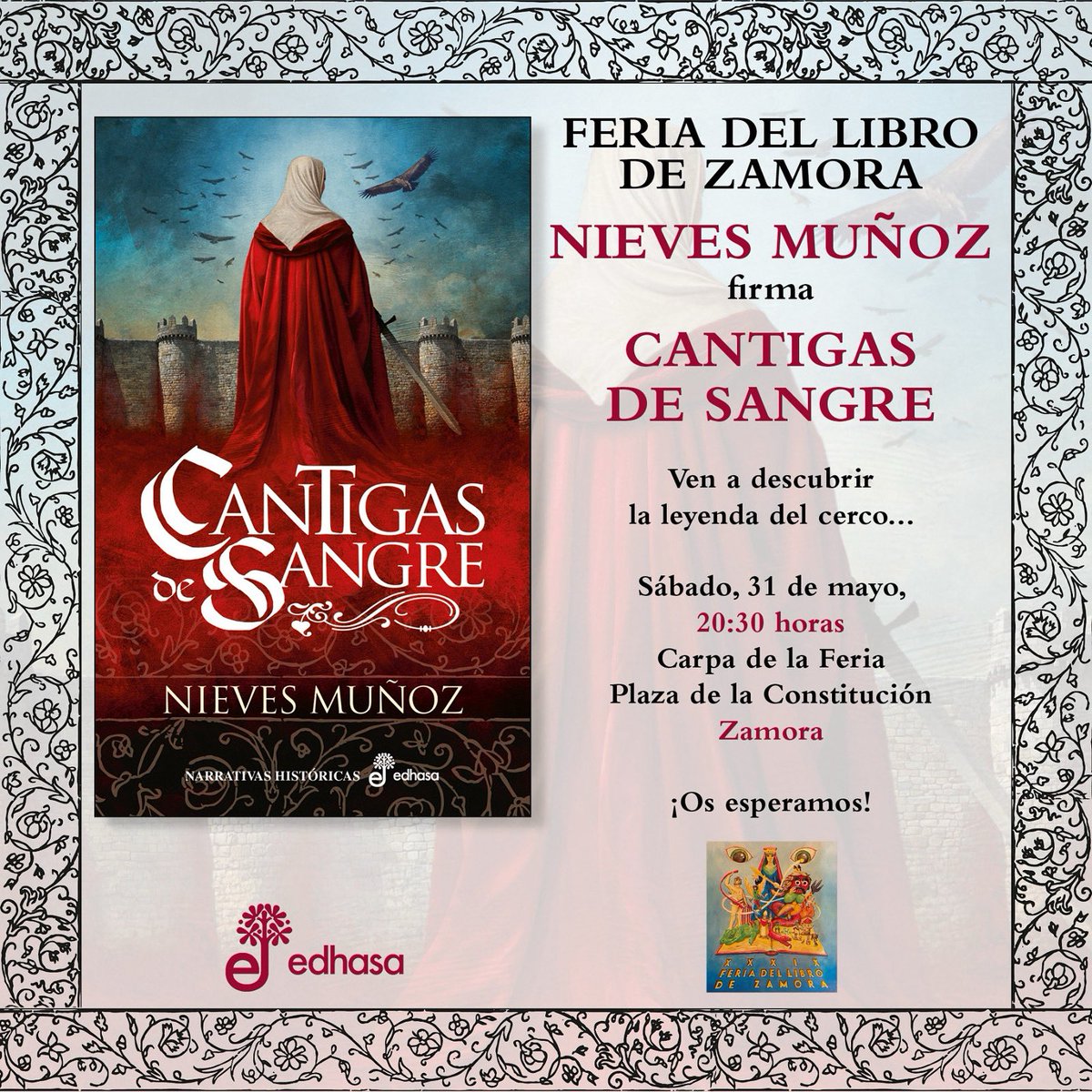 Nieves Muñoz (@nievesmdelucas) on Twitter photo ¿Nos vemos el sábado 31 en Zamora? Hablaré de leyendas, de traición y de lealtad. 🥰¡Ven a vivir el cerco!
<a href="/opiniondezamora/">LA OPINIÓN DE ZAMORA</a>
#ferialibrozamora
<a href="/edhasaeditorial/">edhasa</a> <a href="/LerZamora/">Ler Zamora</a> ¿Nos vemos el sábado 31 en Zamora? Hablaré de leyendas, de traición y de lealtad. 🥰¡Ven a vivir el cerco!
<a href="/opiniondezamora/">LA OPINIÓN DE ZAMORA</a>
#ferialibrozamora
<a href="/edhasaeditorial/">edhasa</a> <a href="/LerZamora/">Ler Zamora</a>