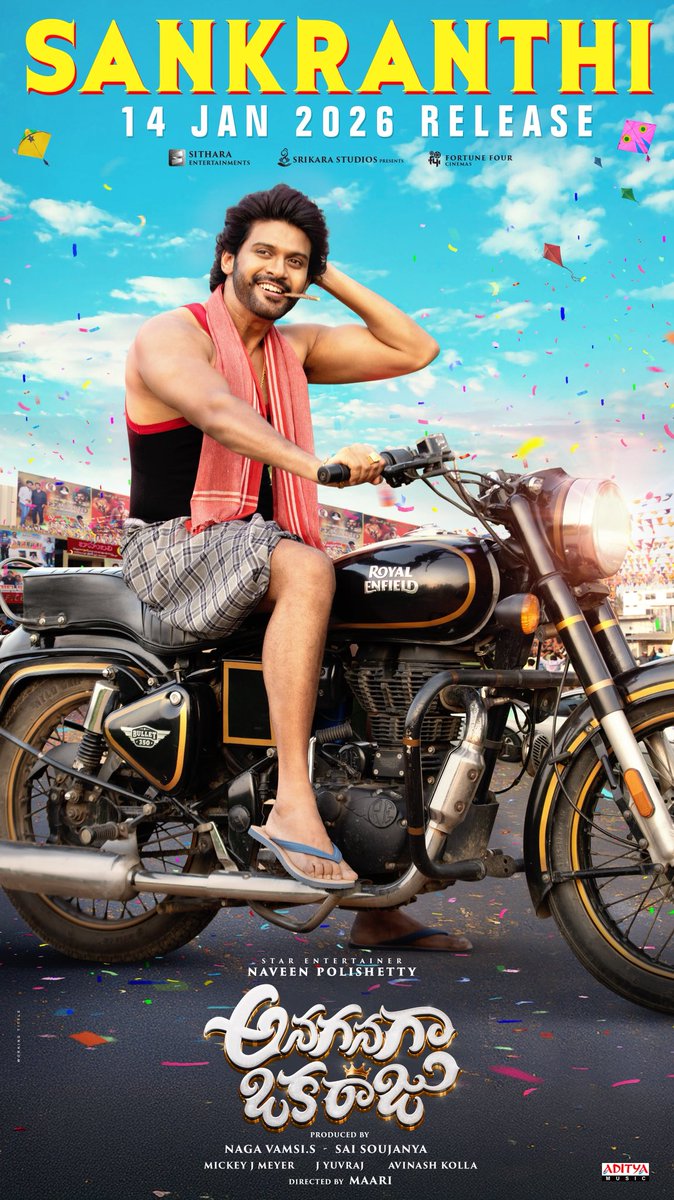 Sithara Entertainments (@sitharaents) on Twitter photo Tension endhuku Dandaga….
Raju garu ekkadunte akkada pandaga 😎
The Star Entertainer <a href="/NaveenPolishety/">Naveen Polishetty</a> is back with the perfect family entertainer for Sankranthi ❤️🔥
▶️ youtu.be/h8BjWNW3F0k
#AnaganagaOkaRaju Worldwide Grand Release on JAN 14th, 2026.
#AOROnJan14th 💫 Tension endhuku Dandaga….
Raju garu ekkadunte akkada pandaga 😎
The Star Entertainer <a href="/NaveenPolishety/">Naveen Polishetty</a> is back with the perfect family entertainer for Sankranthi ❤️🔥
▶️ youtu.be/h8BjWNW3F0k
#AnaganagaOkaRaju Worldwide Grand Release on JAN 14th, 2026.
#AOROnJan14th 💫