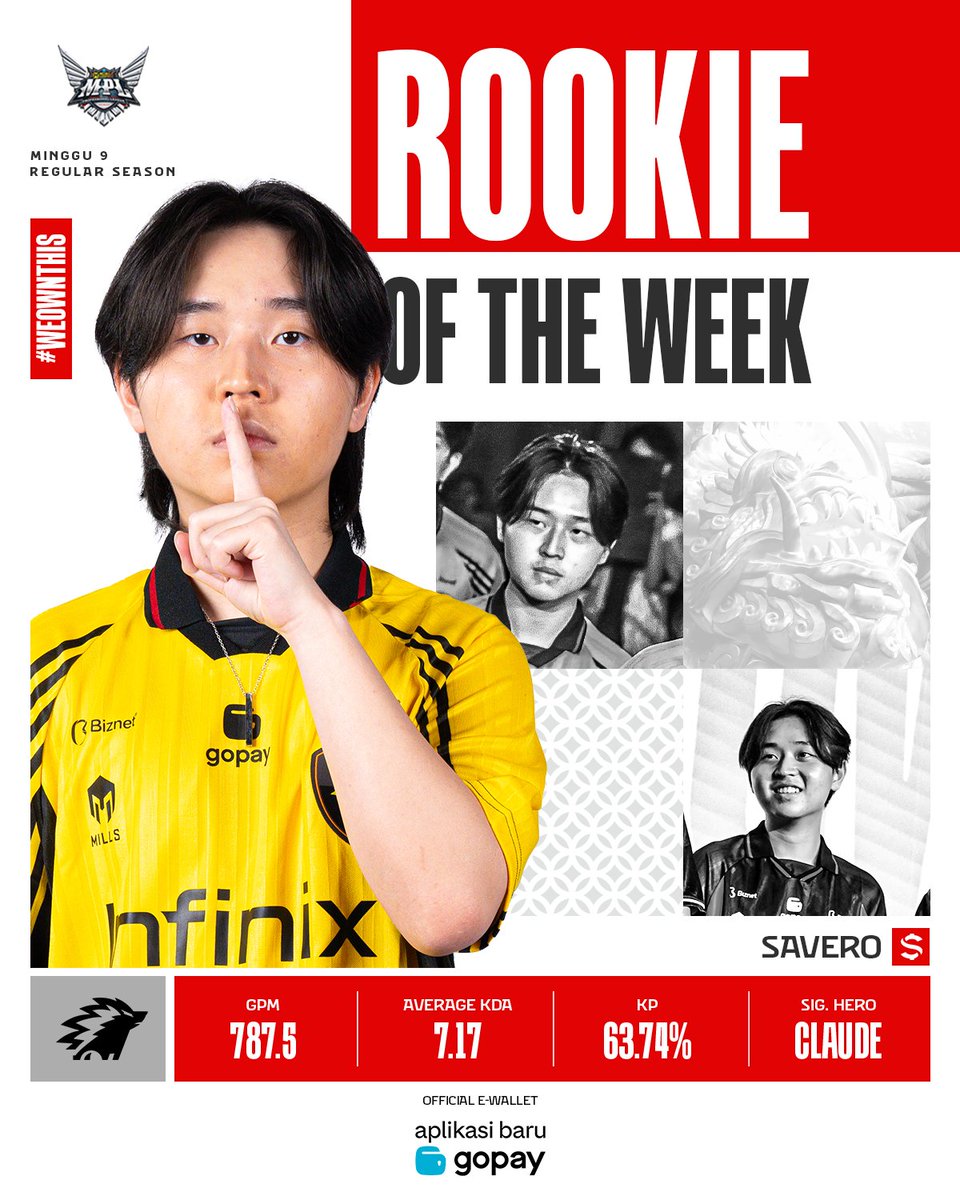 mplidofficial's tweet photo. ROOKIE OF THE WEEK - SAVERO 🫵
Sang bintang muda dari ONIC berhasil membuktikan dirinya diminggu ke-9 ini! Dengan tampil dominan dan menjadi Rookie of The Week!
#WeOwnThis #MPLIDS15 #Gopay #RookieOfTheWeek https://t.co/avkc9ph4qy