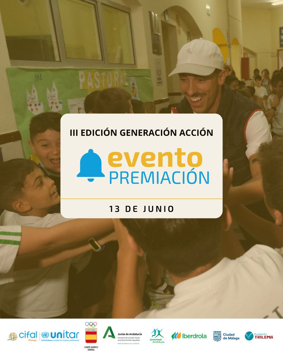 Generación Acción (@generaccionods) on Twitter photo 📢 PREMIACIÓN DE LA III EDICIÓN. El 13/06 pondremos fin a la fase de escalada en Málaga y Cádiz del proyecto #GeneraciónAcción ¡Estamos muy orgullosos de los coles que han hecho retos durante estos meses!
🤝 <a href="/CifalMalaga/">CIFALMalaga</a> <a href="/COE_es/">Comité Olímpico Español</a> <a href="/iberdrola/">Iberdrola</a> <a href="/IAJuventud/">Instituto Andaluz de la Juventud</a> <a href="/malaga/">Ciudad de Málaga</a> <a href="/trilemaedu/">Fundación Trilema</a> 📢 PREMIACIÓN DE LA III EDICIÓN. El 13/06 pondremos fin a la fase de escalada en Málaga y Cádiz del proyecto #GeneraciónAcción ¡Estamos muy orgullosos de los coles que han hecho retos durante estos meses!
🤝 <a href="/CifalMalaga/">CIFALMalaga</a> <a href="/COE_es/">Comité Olímpico Español</a> <a href="/iberdrola/">Iberdrola</a> <a href="/IAJuventud/">Instituto Andaluz de la Juventud</a> <a href="/malaga/">Ciudad de Málaga</a> <a href="/trilemaedu/">Fundación Trilema</a>