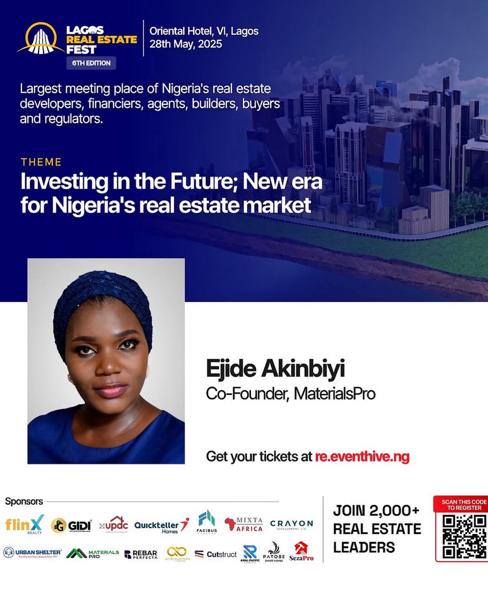See you at the Lagos Real Estate Fest 2025!

Join us on Wednesday, May 28th as our CEO shares bold insights on"Out with the Old: Proptech Redefining Nigeria’s Real Estate and Construction Market."

Let’s connect and build the future—together.