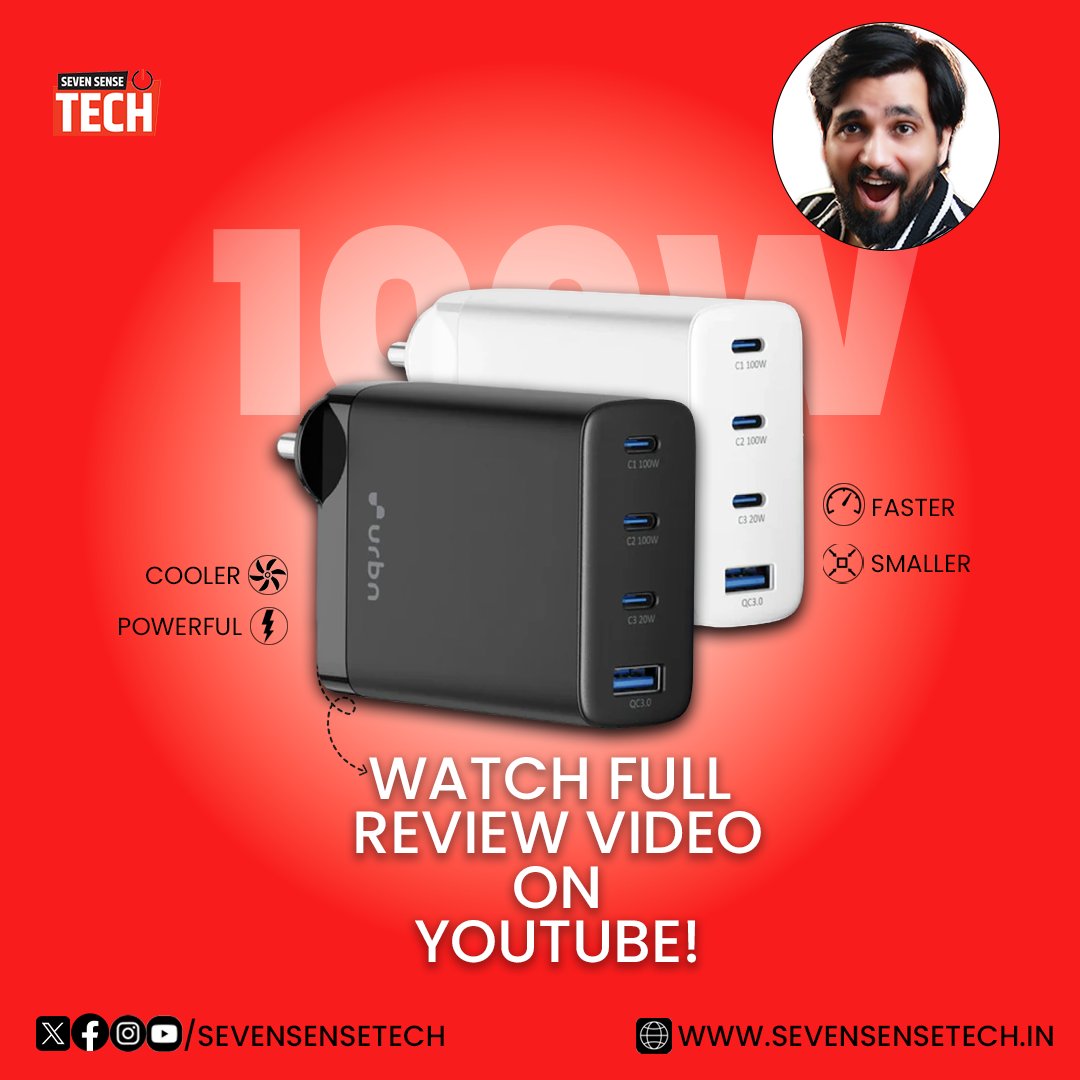 SevenSenseTech's tweet image. Urbn 100W GaN Pro Charger: Unbox the pocket-sized powerhouse for your laptop, phone &amp;amp; more! ⚡️ 3 USB-C ports, 1 USB-A, and smart safety features. Get yours now!

youtu.be/FAF1iTH633I

#SevenSenseTech #GaNCharger #Tech #Gadgets #Charger