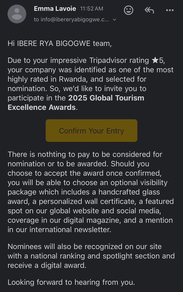 The best email of the year 🥰❤️

Bigogwe to the world 🌎