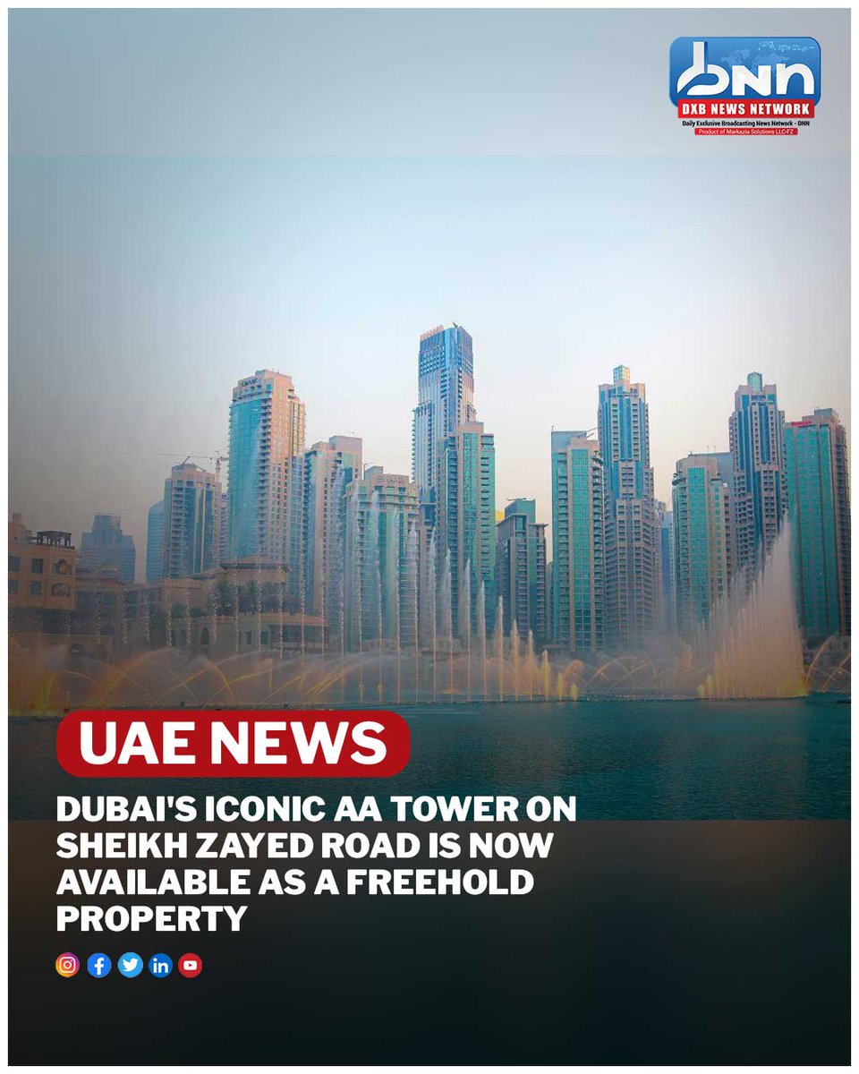 dxbnewsnetwork's tweet image. The AA Tower on Sheikh Zayed Road is now freehold. That means anyone, local or international, can fully own apartments and offices there. This move opens new doors for investors and buyers in one of Dubai’s busiest areas.
.
.
#DubaiRealEstate #FreeholdProperty #SheikhZayedRoad
