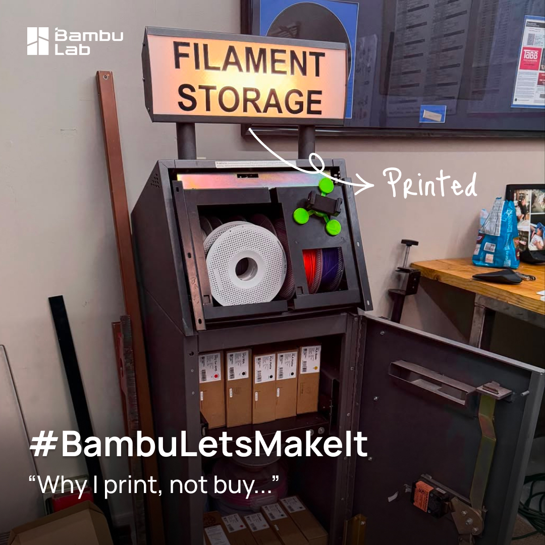 BambulabGlobal's tweet image. Why buy it when you can make it better?
3D printing lets you skip the store and make exactly what you need, when you need it.
What do you print instead of buying? Tell us with #bambuletsmakeit.
Shoutout to @tuck_garage, @jonesworks3d, @sae.dustin and @djl_3designs, for…
