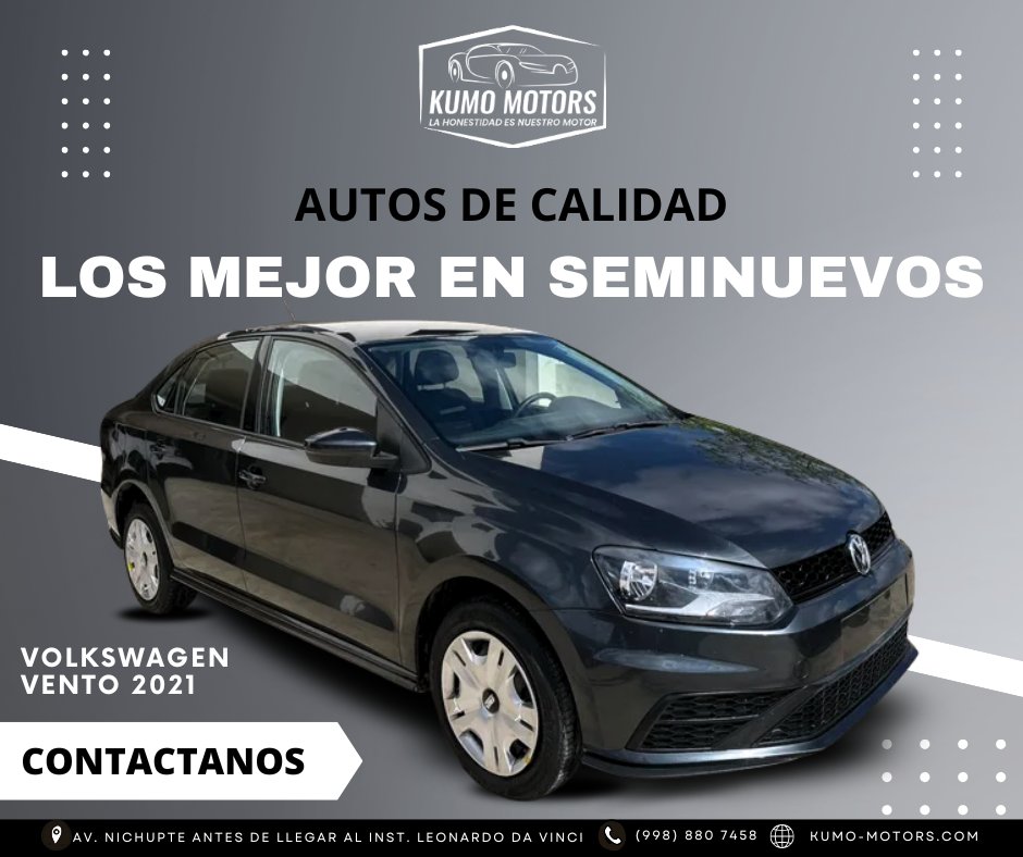 KumoMotors's tweet photo. Lo mejor en seminuevos está en Kumo Motors 🚘 Volkswagen Vento 2021 Eficaz, potente y con todo para Cancún 📷 📷 Contáctanos: (998) 880 7458 📷  #Vento2021 #Cancún #Seminuevos #Volkswagen #KumoMotors https://t.co/kZZLTTdDQY