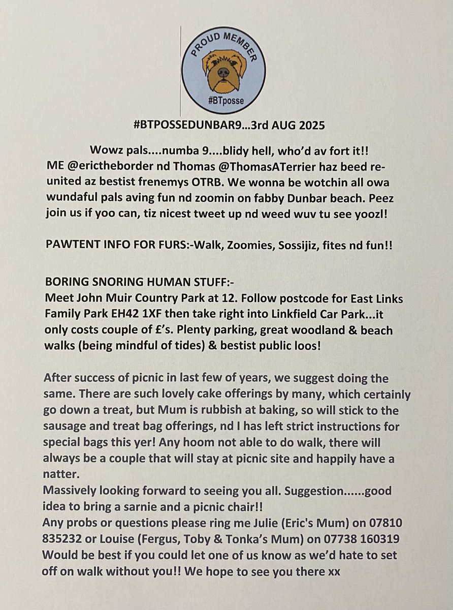 A wee reminder of #btpossedunbar9! Drop me a dm if you want to be added to list ❤️🐶😊
#btposse