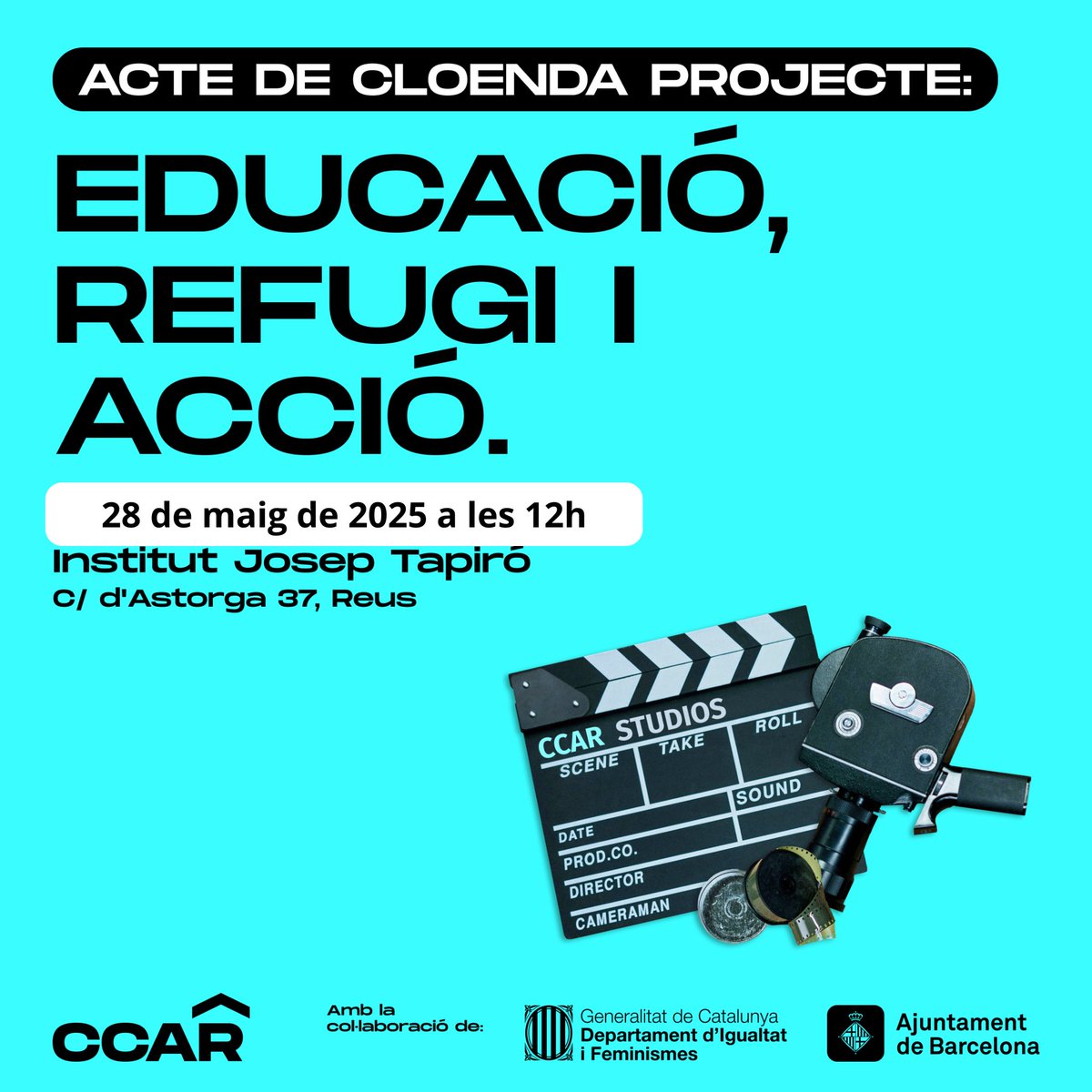 Comissió Catalana d'Acció pel Refugi (@ccarefugi) on Twitter photo 📅 Dimecres 28 tindrem l'acte de cloenda del projecte Educació, refugi i acció amb els estudiants de 4t d’ESO de <a href="/Ins_JosepTapiro/">INS Josep Tapiró</a> de Reus. 🎬 Compartiran els seus treballs audiovisuals entorn el desplaçament forçat 🏠➡️🌐 i la discriminació 🚫 en les societats d’acollida 🤝. 📅 Dimecres 28 tindrem l'acte de cloenda del projecte Educació, refugi i acció amb els estudiants de 4t d’ESO de <a href="/Ins_JosepTapiro/">INS Josep Tapiró</a> de Reus. 🎬 Compartiran els seus treballs audiovisuals entorn el desplaçament forçat 🏠➡️🌐 i la discriminació 🚫 en les societats d’acollida 🤝.