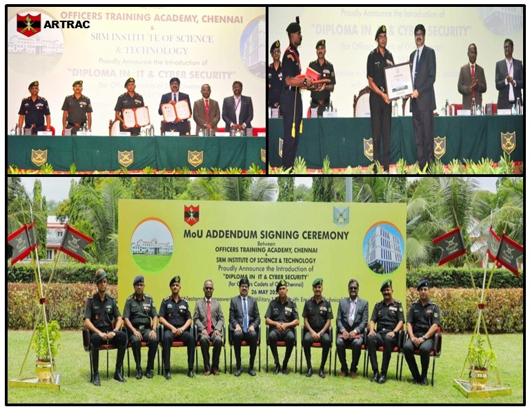 artrac_ia's tweet image. "𝐎𝐟𝐟𝐢𝐜𝐞𝐫𝐬 𝐓𝐫𝐚𝐢𝐧𝐢𝐧𝐠 𝐀𝐜𝐚𝐝𝐞𝐦𝐲, 𝐂𝐡𝐞𝐧𝐧𝐚𝐢"

An addendum to the Memorandum of Understanding, #MoU was signed between Officers Training Academy, #OTA, Chennai (on behalf of Indian Army) and SRM Institute of Science and Technology, #SRMIST on 26 May 2025 for