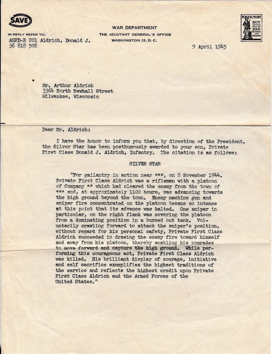On Memorial Day, we honor all U.S. service members who gave their lives for our country. People like my great uncle, Donald Aldrich, whose act of courage enabled his platoon advance during WWII. We are forever grateful. 🇺🇸❤️