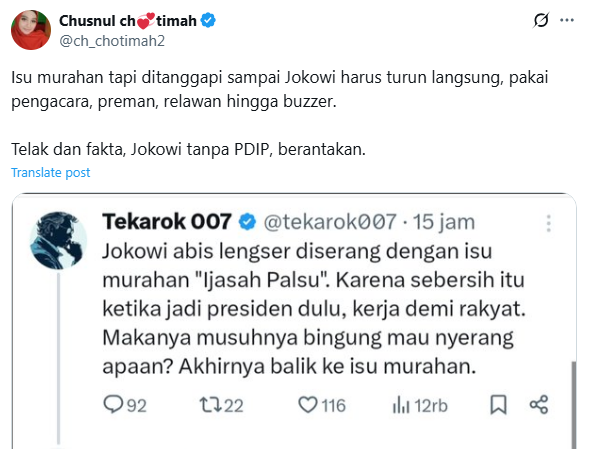 penta_valen's tweet photo. Dari postingan @ch_chotimah2 kita paham
Sebenarnya si-Chusnul &amp; bazer2 sebelah sdh paham klo Isu "ijazah palsu" adl isu murahan
Tapi kenapa selalu digoreng unt menyudutkan serta menjatuhkan pak Jokowi
Demi sesuap nasi kalian tega menjelek2kan sejelak2nya pak Jokowi? https://t.co/RoEsbdELxk