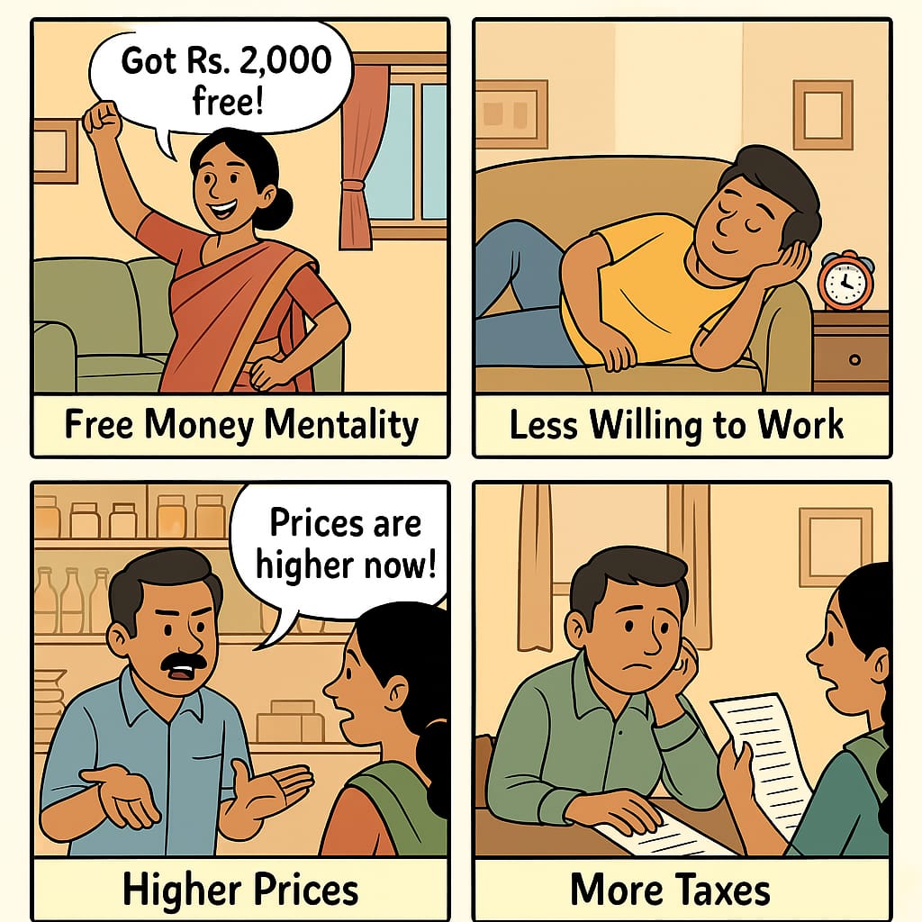 ReformDesh's tweet photo. Monthly cash gifts sound nice. But who’s paying?
When crores are spent on schemes without work or results, inflation rises, jobs suffer, and real growth stops.
Let’s invest in skills, not silence.
#SmartWelfare #NoFreeLunch #IndiaDeservesBetter https://t.co/5eICQLWhtd