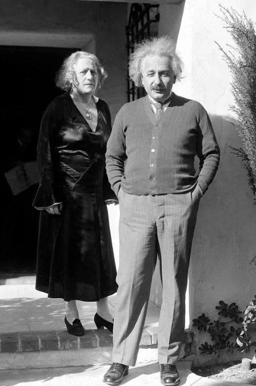 Albert Einstein and his wife Elsa, at their residence in Pasadena, California, 1931.
