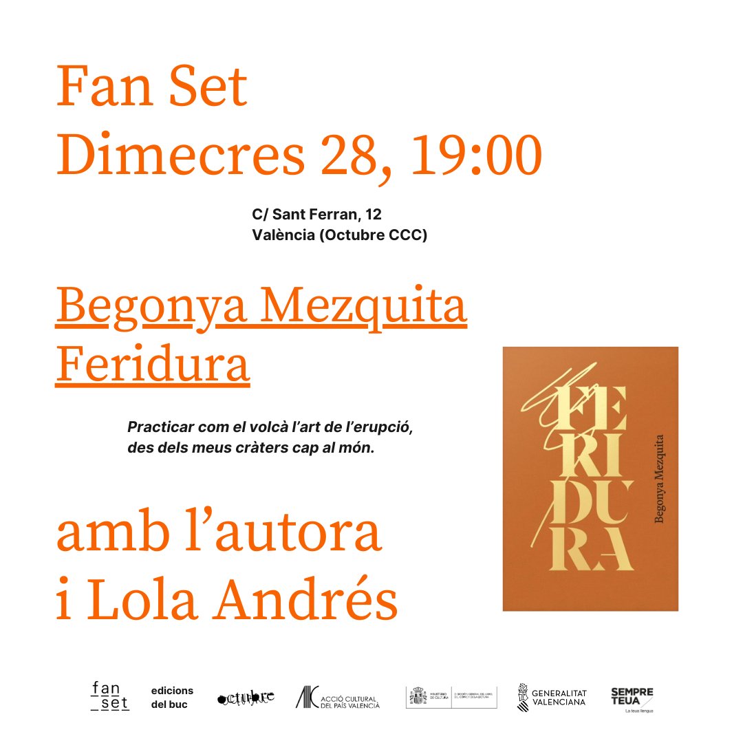 llibreria fan set (@fan_set_) on Twitter photo Aquest dimecres, amb <a href="/begonyamezquita/">Begonya Mezquita</a> i l'art de l'erupció de 'Feridura', publicat a edicions del Buc. Aquest dimecres, amb <a href="/begonyamezquita/">Begonya Mezquita</a> i l'art de l'erupció de 'Feridura', publicat a edicions del Buc.