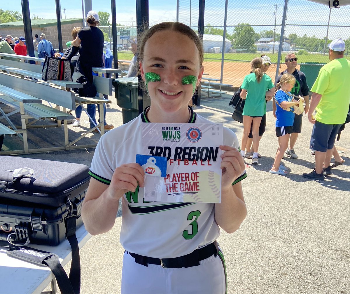 102.7 The Game ESPN Owensboro (@1027thegame) on Twitter photo Meade County punches their ticket to 3rd Region Semi-Final with 10-0 win over Butler. Our <a href="/CantyDQ/">🍦Dairy Queen 🍔</a> Player of the Game is Veronica Roberts as she tosses the shutout. You can hear all the Softball action on 92.9/93.3 WVJS. Listen anywhere in 🌍 at
owensbororadio.com/player/?player… Meade County punches their ticket to 3rd Region Semi-Final with 10-0 win over Butler. Our <a href="/CantyDQ/">🍦Dairy Queen 🍔</a> Player of the Game is Veronica Roberts as she tosses the shutout. You can hear all the Softball action on 92.9/93.3 WVJS. Listen anywhere in 🌍 at
owensbororadio.com/player/?player…
