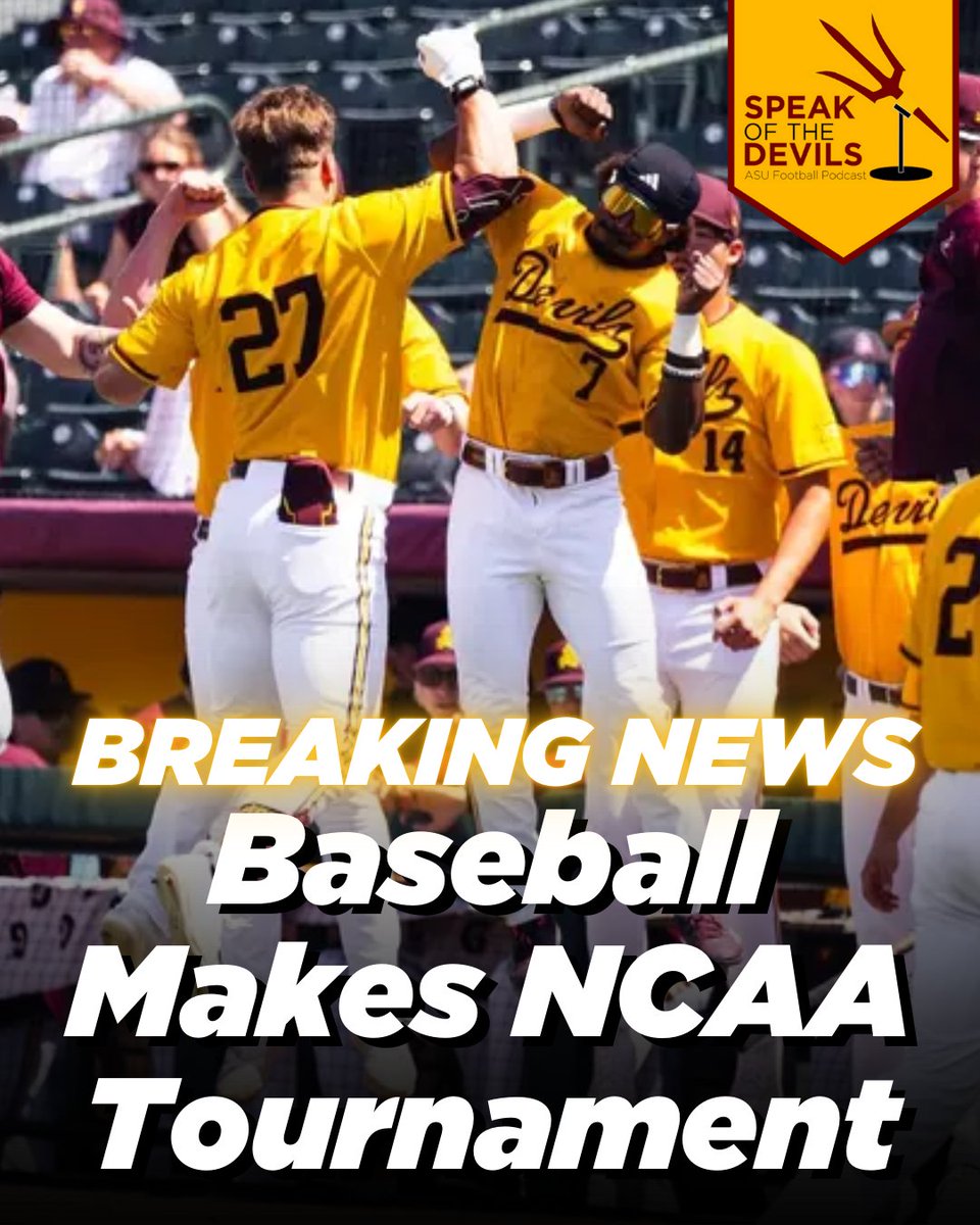 BDenny29's tweet photo. DEVILS ARE IN: ASU makes the NCAA baseball tournament for the first time since 2021, will face UC Irvine to open the Los Angeles regional https://t.co/N4z0LSVxS2 https://t.co/q70iA9GtKy