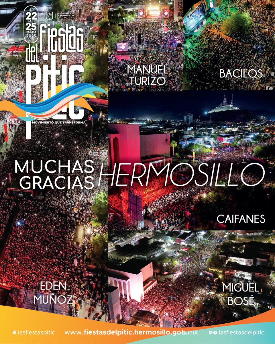 ¡LA H HIZO HISTORIA!
Las Fiestas del Pitic más grandes gracias a ustedes, con 283 mil asistentes. 

¡MUCHAS GRACIAS! A quienes las hicieron suyas con alegría, que vinieron de todo Sonora, y a quienes trabajaron sin descanso para que Hermosillo brillara como la capital cultural