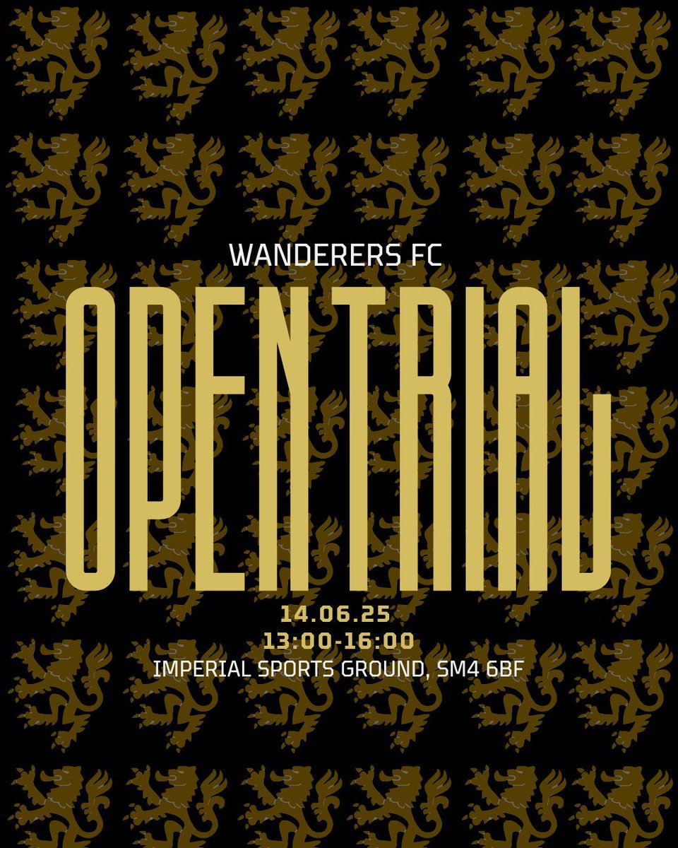 Trial Reminder! 
Our Men’s First &amp; Second Team open trials are happening! Don’t miss your chance to join a club built on legacy, ambition &amp; community. 
📅 14 June 2025
⏰ 1–4 PM
📍 Tooting &amp; Mitcham Community Sports Club
 Register now via the link below!
eventbrite.co.uk/e/wanderers-fo…