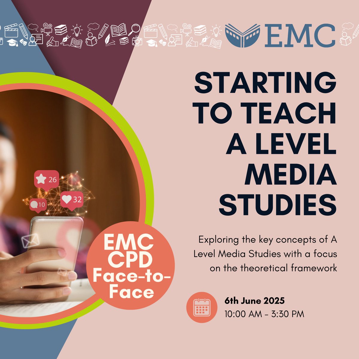 EMC CPD Face-to-Face: Starting to Teach AL Media Studies

“A really positive experience - resources and activities were extremely useful, and the expertise of the presenters meant that it felt we were in very safe hands!”

Book by: 8am on 4th June
tinyurl.com/bddpdbju
