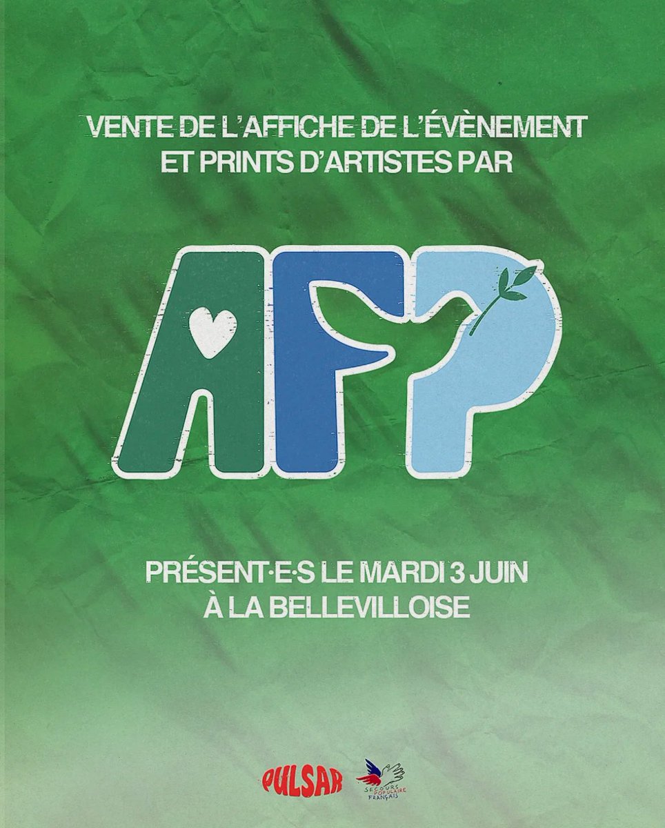 🚨🚨 AFP sera présente au concert caritatif organisé par PULSAR pour le Liban 🫶🇱🇧

On aura un stand avec une vente de prints, les artistes et visuels sont annoncé•e•s demain à 18h ‼️