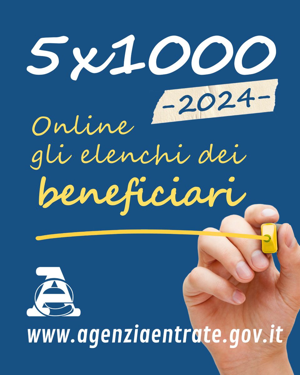 Agenzia_Entrate's tweet photo. #5xmille 2024
Pubblicati gli #elenchi dei #beneficiari: dalle preferenze espresse dai cittadini nella dichiarazione dello scorso anno circa 523 milioni di euro per oltre 91mila enti.
Leggi i dettagli nel comunicato stampa 👉 https://t.co/3aZWtsXXJ3 https://t.co/p9ZI6WnAwC