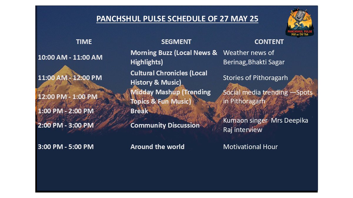 Schedule for 27 May
#HillSeDilTak
