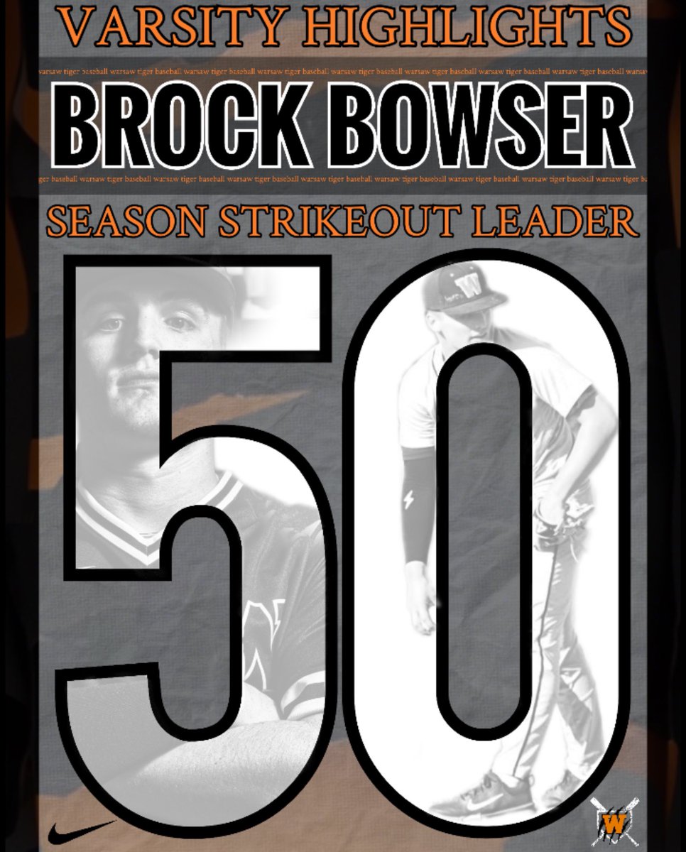 50 STRIKEOUTS!!
CONGRATULATIONS to Senior BROCK BOWSER for reaching 50 Strikeouts this season! BOWSER struck out the first two batters of the 1st inning against Peru for Strike out 49 and 50. Great work this season Brock! #Warsaw #Baseball #WarsawTigers