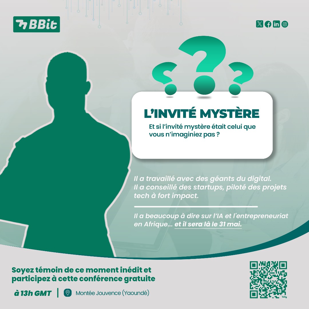 👀 Un invité mystère.
🎯 Il a bossé avec les géants du digital, coaché des startups, propulsé l'innovation.

Mais qui est-il vraiment ?
Le 31 mai, il prend la parole à Yaoundé.
🔗 Réserve ta place : forms.gle/Cxu1TcPS1DCYbp…

#BBIT #IA #Entrepreneuriat #Mystère #ConférenceIA