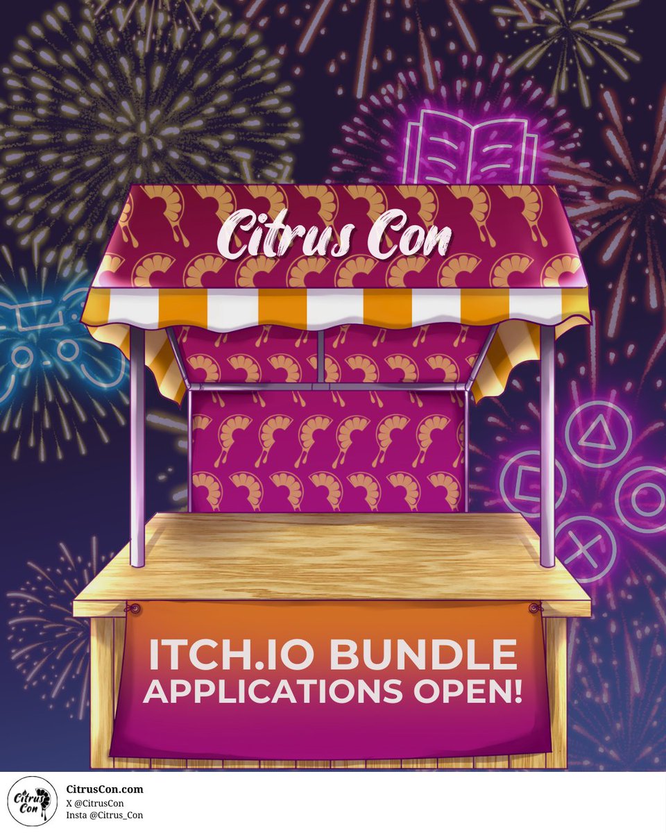 For 2025, we'll be putting together our first ever Citrus Con Itch.io Bundle! For any interested game devs or authors, form is here:  forms.gle/PS8VVqensviWvZ…