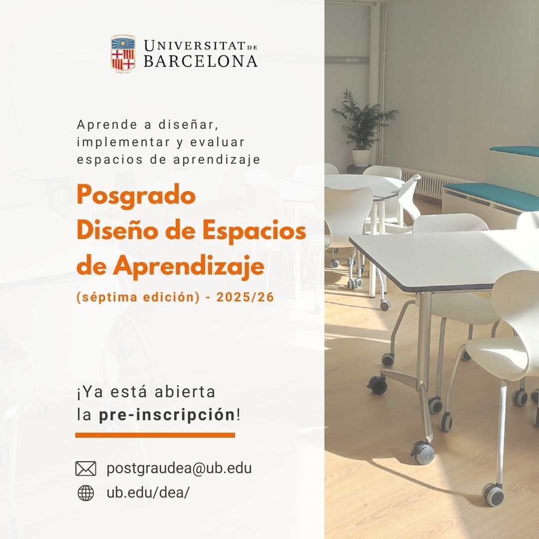 SMART CLASSROOM PROJECT (@smartclasspro) on Twitter photo 📢 ¡Preinscripción abierta!
¿Quieres aprender a diseñar, implementar y evaluar espacios de aprendizaje?
Hazlo en <a href="/UniBarcelona/">Universitat de Barcelona</a> con una formación pionera e innovadora para aprender a transformar los centros educativos 🖊📚
🔗 Más info: ub.edu/acad/npost/pub… 📢 ¡Preinscripción abierta!
¿Quieres aprender a diseñar, implementar y evaluar espacios de aprendizaje?
Hazlo en <a href="/UniBarcelona/">Universitat de Barcelona</a> con una formación pionera e innovadora para aprender a transformar los centros educativos 🖊📚
🔗 Más info: ub.edu/acad/npost/pub…