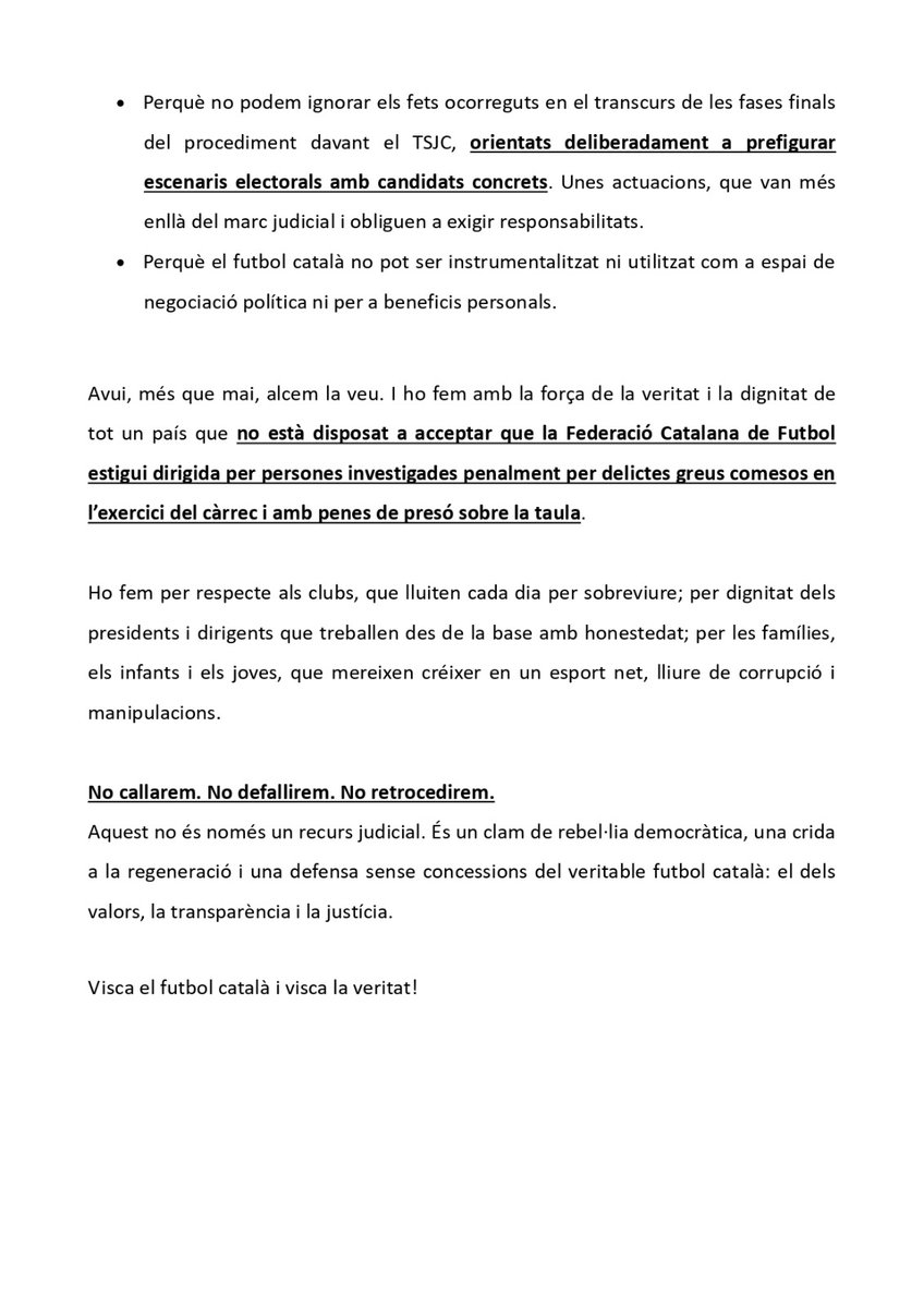 🔴 Comunicat oficial de Tots Junts Fem Força

#futbolcat #futsalcat
