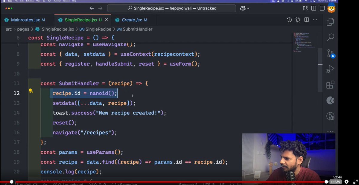 isha_singh06's tweet image. 🚀#Day78 #class78 of My Web Development Journey at @sheryians_ 

Today was all about learning something truly essential — how to handle Update and Delete functionalities in React, and how to implement dynamic content updates in a Recipe Website. 🤩

🔄 Update and Delete in React