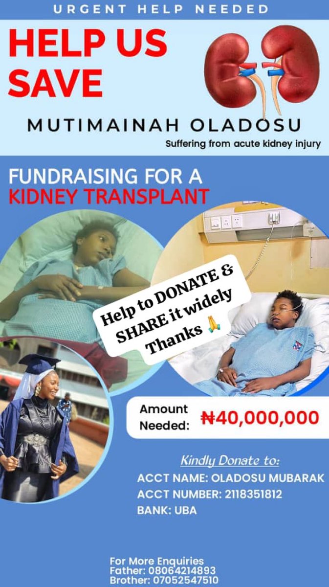 Help Mutimainah Oladosu; a student of Obafemi Awolowo University be on her feet again!🙏🏾

2118351812
UBA
Oladosu Mubarak.

please retweet this when it crosses your tl.