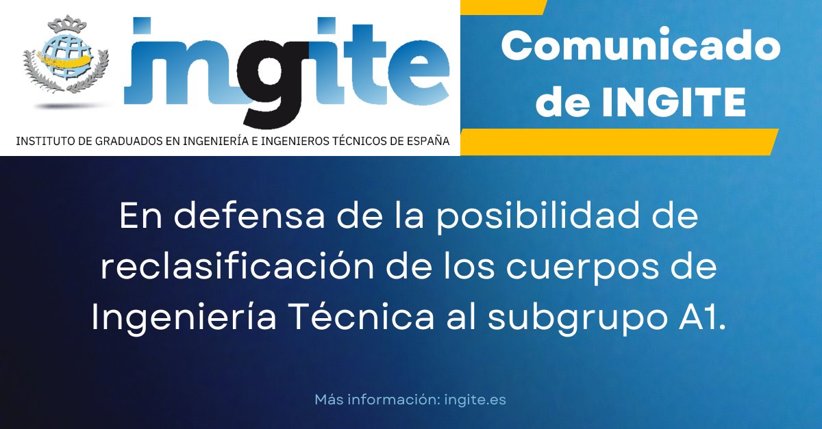 🔊Desde el #COGITIM compartimos y mostramos nuestra adhesión al comunicado del <a href="/INGITE_ES/">INGITE</a>: en defensa de la posibilidad de reclasificación de los cuerpos de Ingeniería Técnica al subgrupo A1.  

✅Una relevante noticia para nuestra profesión.

➕info: cogitim.es/noticia/comuni…