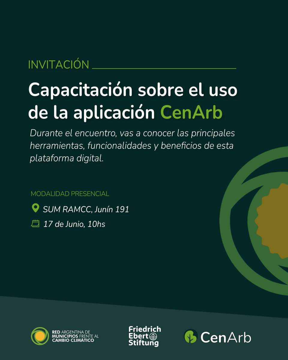 [Capacitación] sobre el uso de CenArb
El próximo 17/06, el equipo técnico de la Secretaría Ejecutiva de la RAMCC realizará una capacitación sobre el uso de “CenArb”, la nueva aplicación de censo de arbolado urbano.
Más info: ramcc.net/post.php?f=eve…