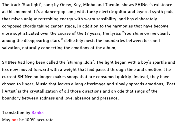 InTheJinkiWorld's tweet photo. "Jonghyun, who crossed time, and the complete SHINee’s clock that has returned [New Track Cool Review]"
https://t.co/hkxMAzACja

"The current SHINee no longer make songs that are consumed quickly. Instead, they have chosen to linger."

#SHINee #SHINee_PoetlArtist #샤이니 #SHAWOL https://t.co/CXfxy9gerq