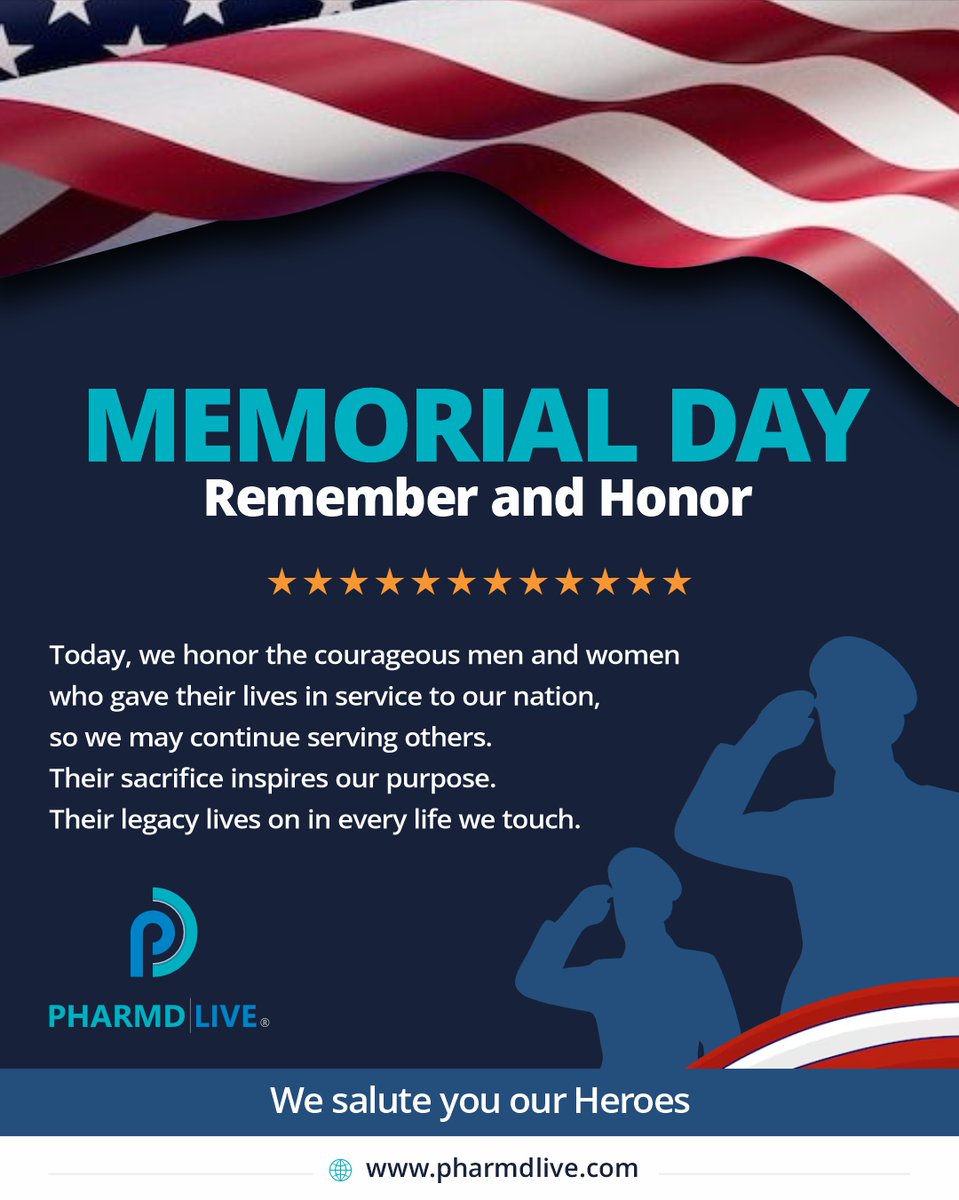 ccnwaubani's tweet photo. This Memorial Day, we #Remember &amp; #Honor the brave men and women who gave their lives so we can care and serve others. 
Their legacy lives on!
We salute you, our heroes.
#MemorialDay #Gratitude #HealthcareHeroes #PharmDLive https://t.co/8tUoSk01Ts
