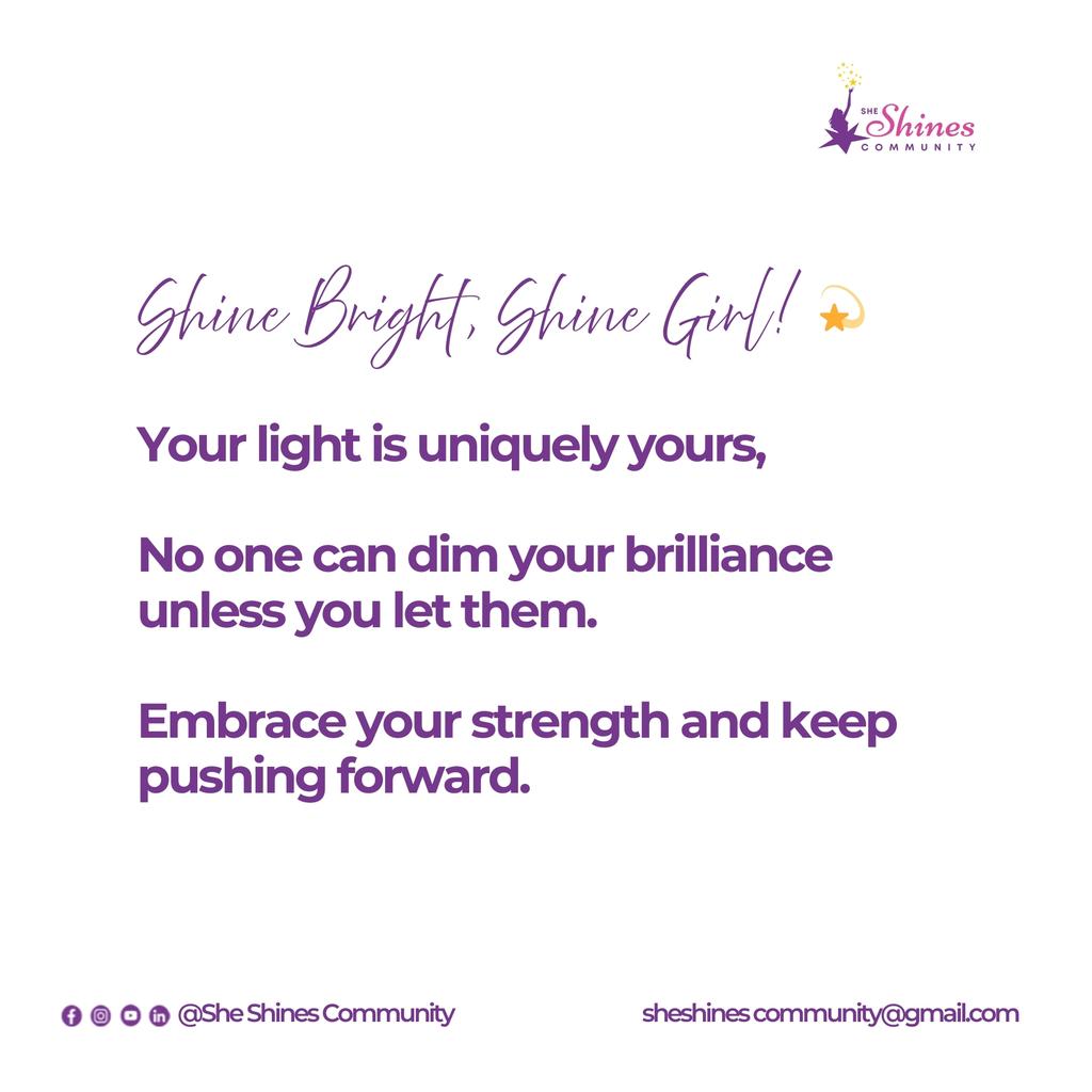 Start slow, shine steady.You’ve got this, girl.
Drop a "shine" emoji if you're claiming this energy ✨

#SheShinesCommunity
#MondayMotivation 
#GirlPower