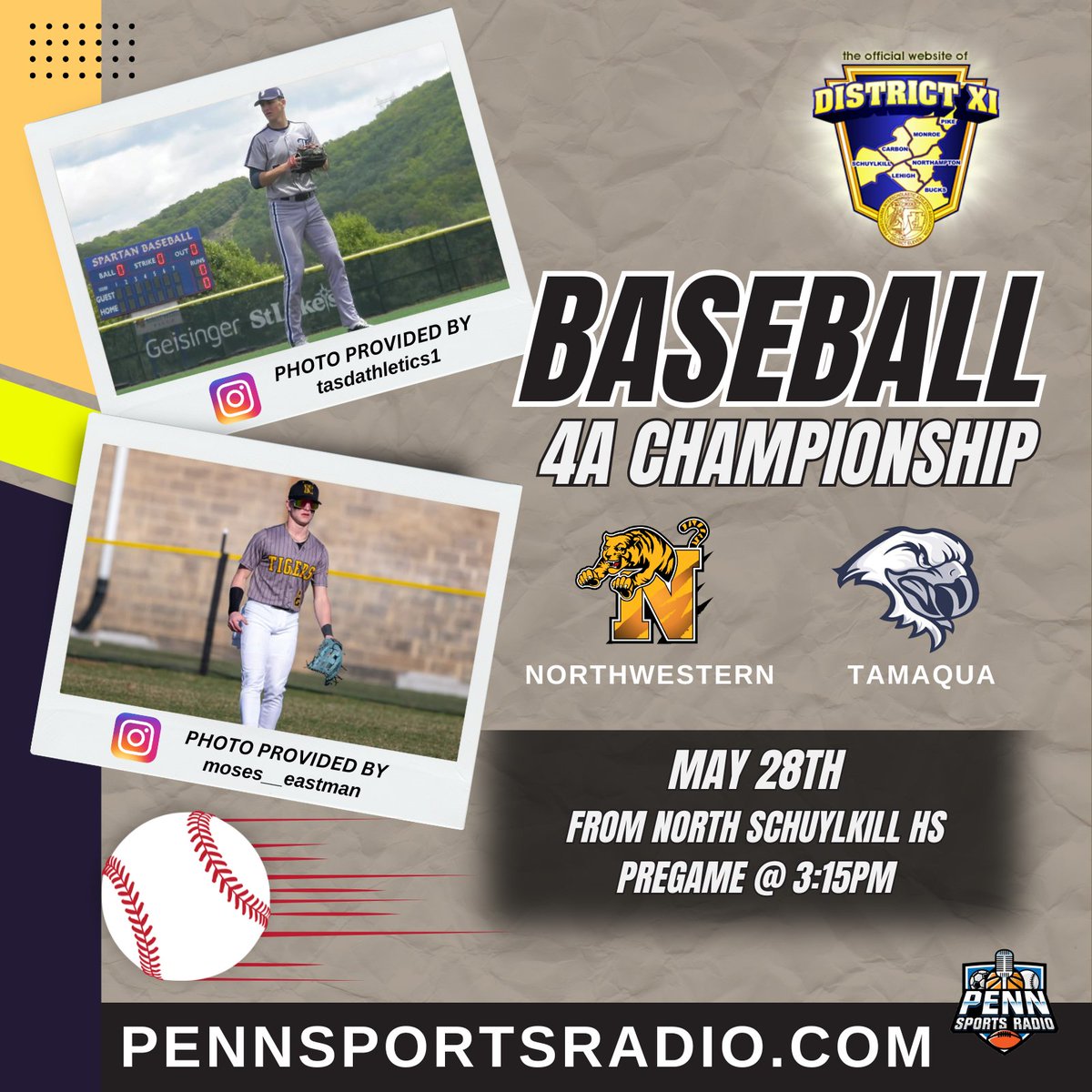 Penn Sports Radio (@penn_radio) on Twitter photo <a href="/PIAADistrictXI/">PIAA District XI</a> 4A Championships are set!
SOFTBALL:
<a href="/NWtigerSoftball/">NW TIGER SOFTBALL</a> vs <a href="/NorthSchuylkill/">North Schuylkill SD</a>
BASEBALL:
<a href="/NDub_Baseball/">Northwestern Lehigh Baseball</a> vs <a href="/TASDAthletics1/">TASD Athletics</a>
Go to pennsportsradio.com for broadcast links! <a href="/PIAADistrictXI/">PIAA District XI</a> 4A Championships are set!
SOFTBALL:
<a href="/NWtigerSoftball/">NW TIGER SOFTBALL</a> vs <a href="/NorthSchuylkill/">North Schuylkill SD</a>
BASEBALL:
<a href="/NDub_Baseball/">Northwestern Lehigh Baseball</a> vs <a href="/TASDAthletics1/">TASD Athletics</a>
Go to pennsportsradio.com for broadcast links!
