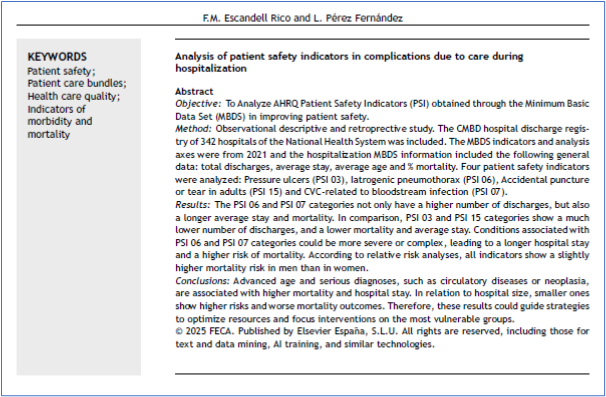 Journal of Healthcare Quality Research (@jhealthqualityr) on Twitter photo 📰 Analysis of patient safety indicators in complications due to care during hospit.
✏️Original by FM Escandell Rico <a href="/JHealthQualityR/">Journal of Healthcare Quality Research</a> #RevistaSECA #JHQR
👉 bit.ly/3YoSUsX
✅ #QualityHealthcare #PatientSafety #PatientCareBundles #MorbidityIndicators #MortalityIndicators 📰 Analysis of patient safety indicators in complications due to care during hospit.
✏️Original by FM Escandell Rico <a href="/JHealthQualityR/">Journal of Healthcare Quality Research</a> #RevistaSECA #JHQR
👉 bit.ly/3YoSUsX
✅ #QualityHealthcare #PatientSafety #PatientCareBundles #MorbidityIndicators #MortalityIndicators