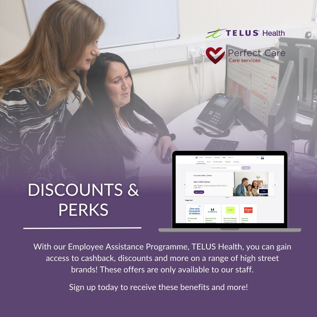 PerfectCareNE's tweet image. All our #care staff can gain access to our #EmployeeAssistanceProgramme, #TELUSHealth for FREE! #TELUS provides blogs with financial and #wellbeing advice as well as #discounts and #cashback.

Email tilly.brown@dalecare.co.uk to received your invitation email!