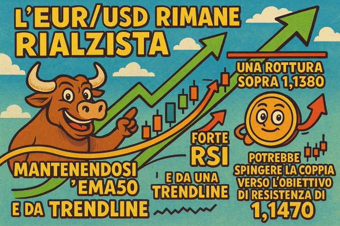 EUR/USD is bullish!  EMA50 holds, strong RSI, and a breakout above 1.1380 could push the pair to 1.1470. Join the conversation! #PMTInnovation #ForexTrading #ForexTrader #EURUSD #TradingStrategy #ForexSignals chat.whatsapp.com/HRNZOyWLqFAAuv…