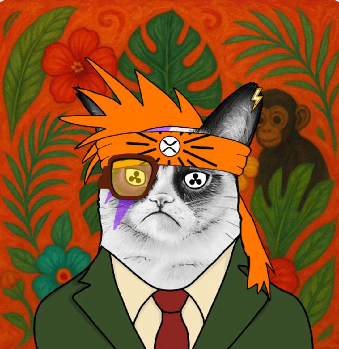 grumpy_xrpl's tweet photo. Another rare piece just got minted:
Frida Kahlo-inspired background, Ripple-symbol pupils, Japan headband, punk hair, and classy outfit…
What can I say?
It’s beautiful.
And grumpy.
Just how I like it.
https://t.co/ZvlhuxFnnx
#grumpyorigins #grumpy #NFT #XRPL https://t.co/4oDogsteMT