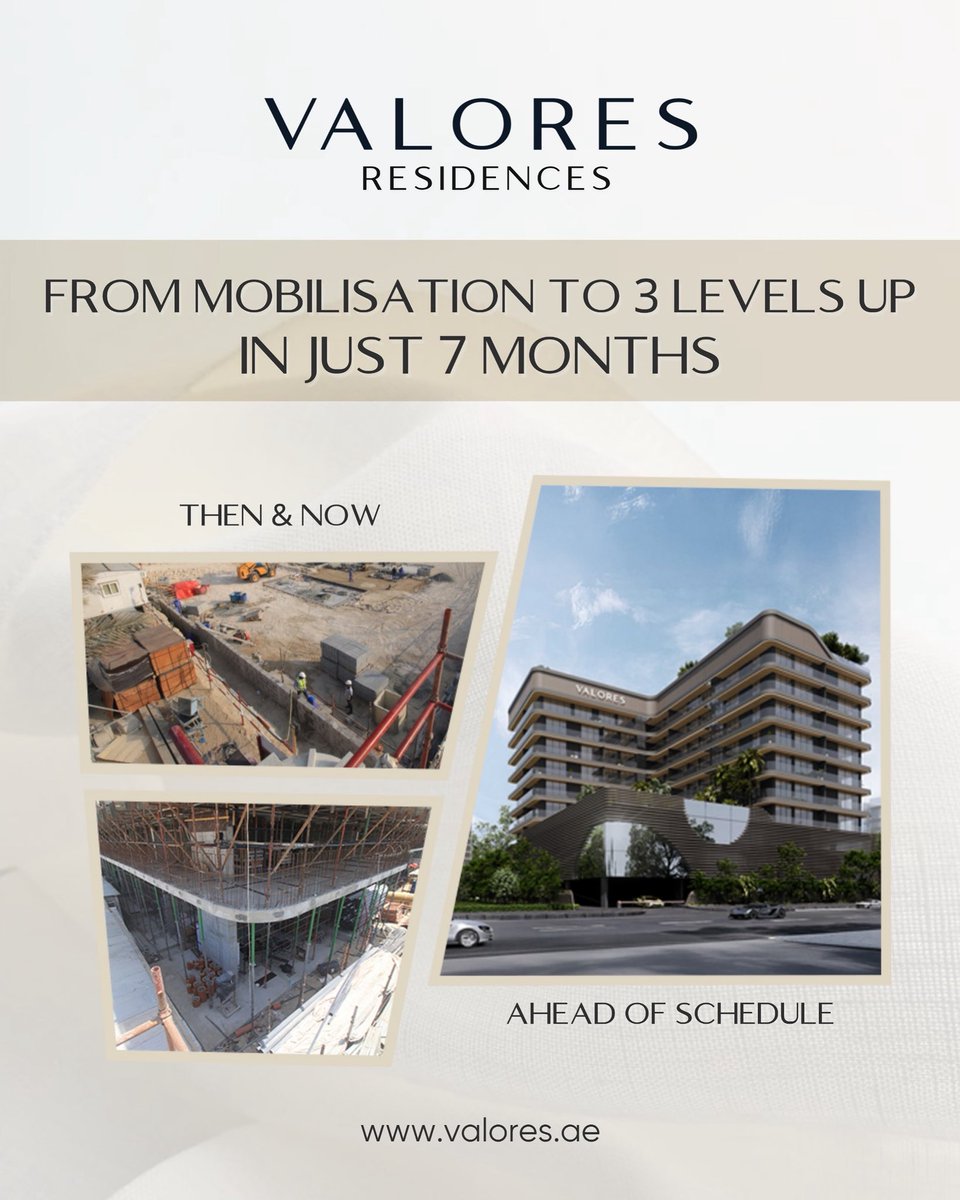Valoresllc's tweet photo. From ground to 3 floors up in just 7 months — Valores Residences is rising fast, setting new standards in Al Furjan. Quality build. Fast track. No time wasted.

#ValoresResidences #AheadOfSchedule #AlFurjanRising #FastTrackBuilds #ProgressWithPurpose https://t.co/r9y6j8qdp1