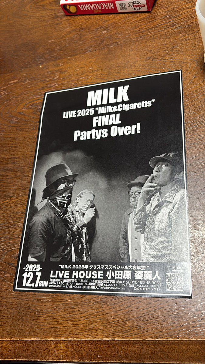aceofspade696's tweet photo. 昨夜のDJをキッカケで小田原姿麗人にてMILKワンマンライブのDJオファーいただきました。12月7日が楽しみだ!#MILK #aceofspade #小田原姿麗人 https://t.co/fTPMoI7zwE