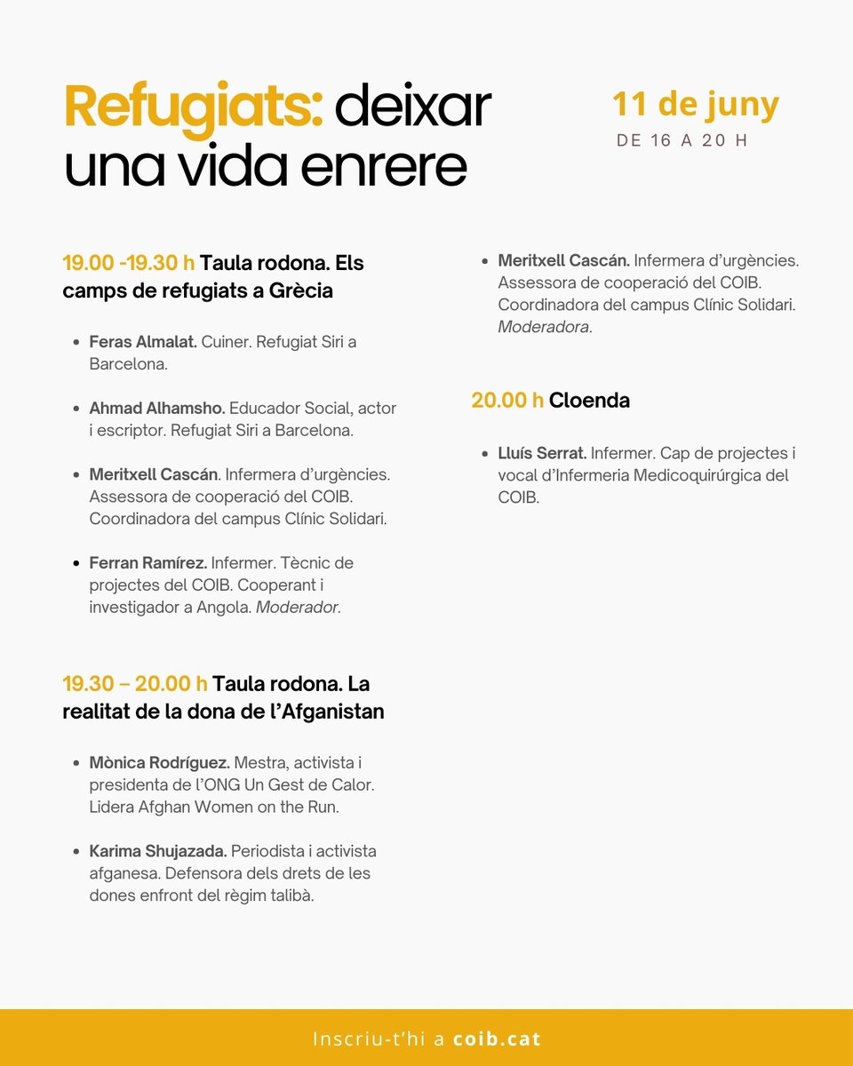 Què significa fugir? Quines cicatrius deixa el desplaçament forçat? Com podem acompanyar des de la cura? T’esperem l'11 de juny a la jornada "Refugiats: deixar una vida enrere." per reflexionar sobre l’experiència de les persones refugiades i el paper de les #infermeres en