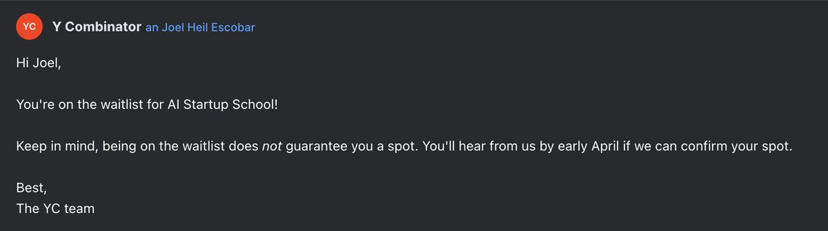 Hey <a href="/ycombinator/">Y Combinator</a> 

I've built Germany's largest student entrepreneurship network from 0→1000 founders under 25.

Your event happens right before I join Stanford over the summer.

Can I rebook my flights to join the AI Startup School? :)

<a href="/garrytan/">Garry Tan</a> <a href="/gustaf/">Gustaf Alströmer</a>